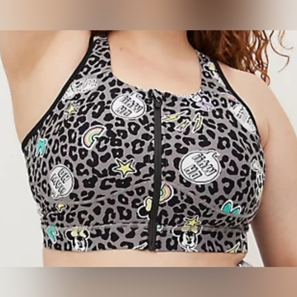 Leopard Print Disney Minnie Mouse Zip Front Sports Bra By Torrid